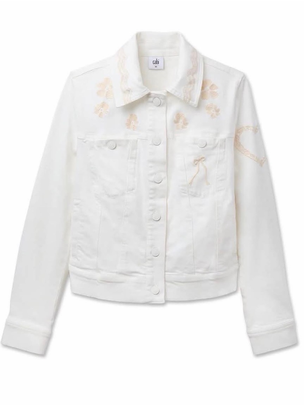 #6851 cabi Ladybird Jacket White Embroidered. NWT. Size Medium. Retails $179